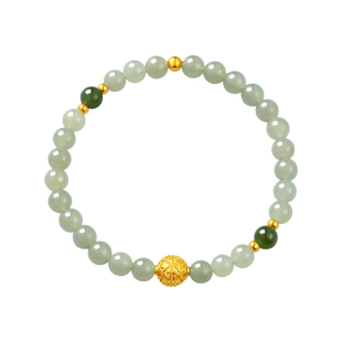 老庙黄金足金和田玉如意祥云金珠手串手链5D古典国风送礼