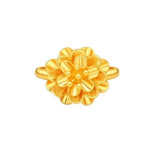 老庙黄金足金999牡丹活口戒指雍容华贵国潮花朵婚嫁新品繁花似锦