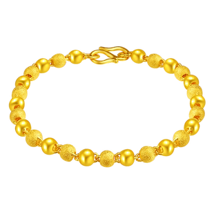 老庙黄金足金磨砂间光珠手链女基础链链转运珠计价官方正品送礼物