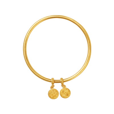 老庙黄金古韵古法金六字真言实心简约固口泥鳅背手镯婚嫁古风传承