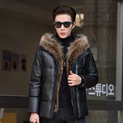 中长款海宁牛皮羽绒男皮衣冬季