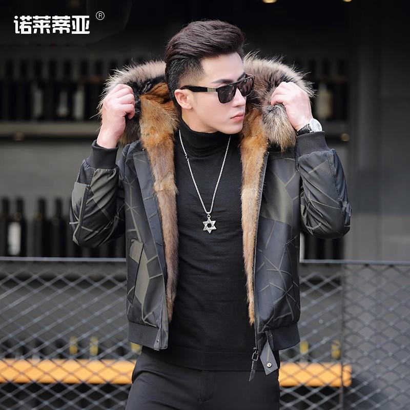 皮毛一体2025新款爆款男夹克短款连帽海宁皮草派克服男冬季新款
