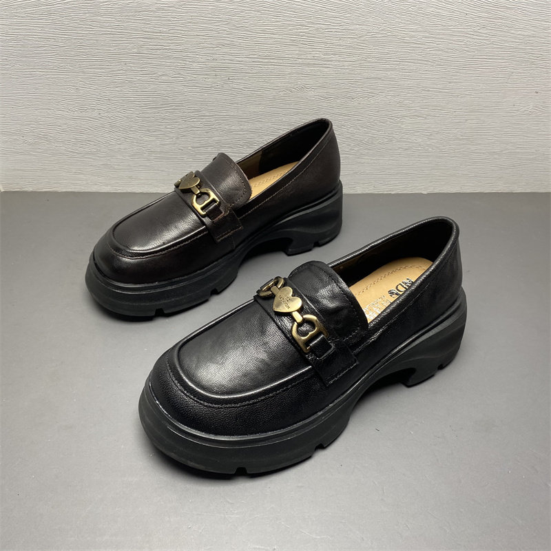品牌撤柜真皮女鞋2025新款春季复古金属扣圆头一脚蹬厚底羊皮单鞋,女鞋,乐福鞋（豆豆鞋）,淘宝优惠券,粉丝福利购,淘宝优惠卷