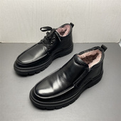 真皮男鞋 2024年新款 男冬款 断码 头层牛皮平底软底羊毛保暖高帮皮鞋