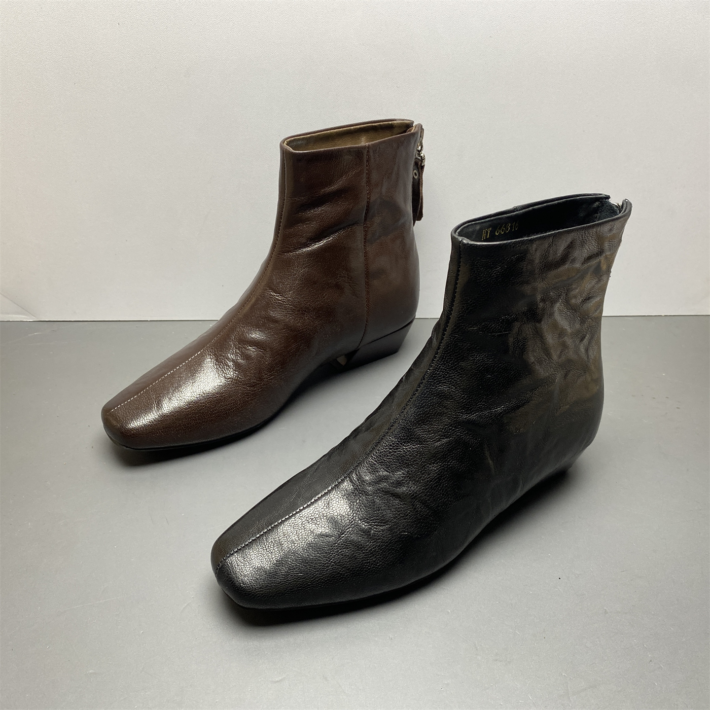 短筒靴方头低跟保暖时装靴女