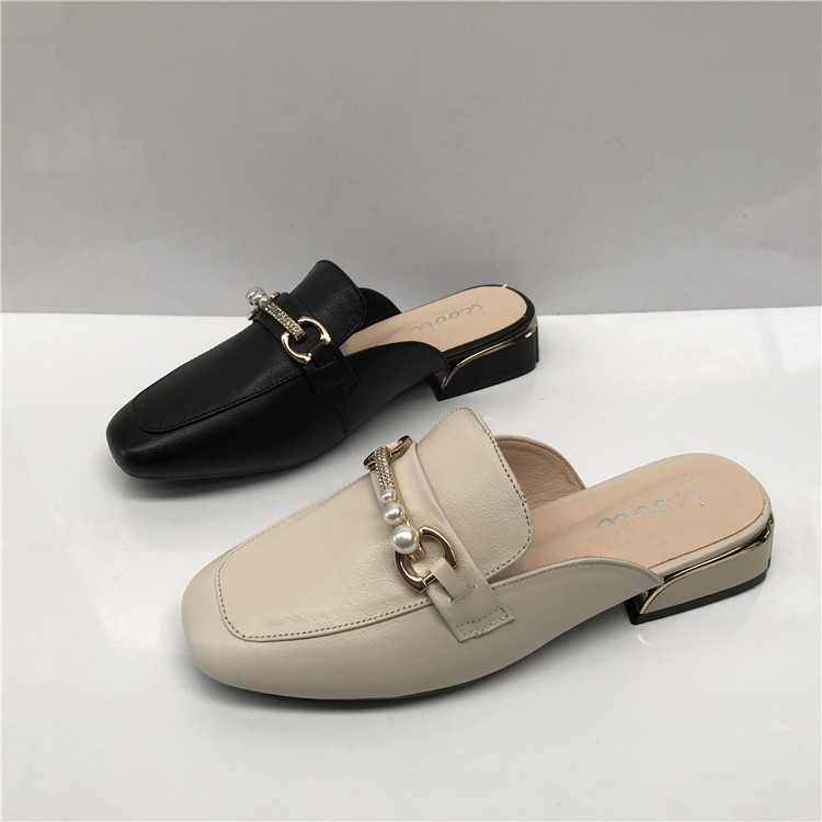 懒人工厂断码女夏低跟方头拖鞋