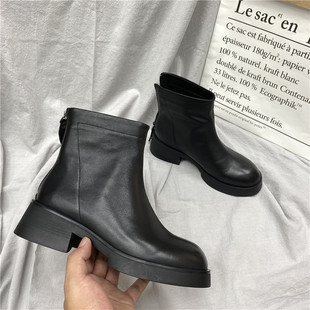 品牌撤柜真皮马丁靴短靴女英伦风2021秋新款 小众炸街厚底保暖短靴