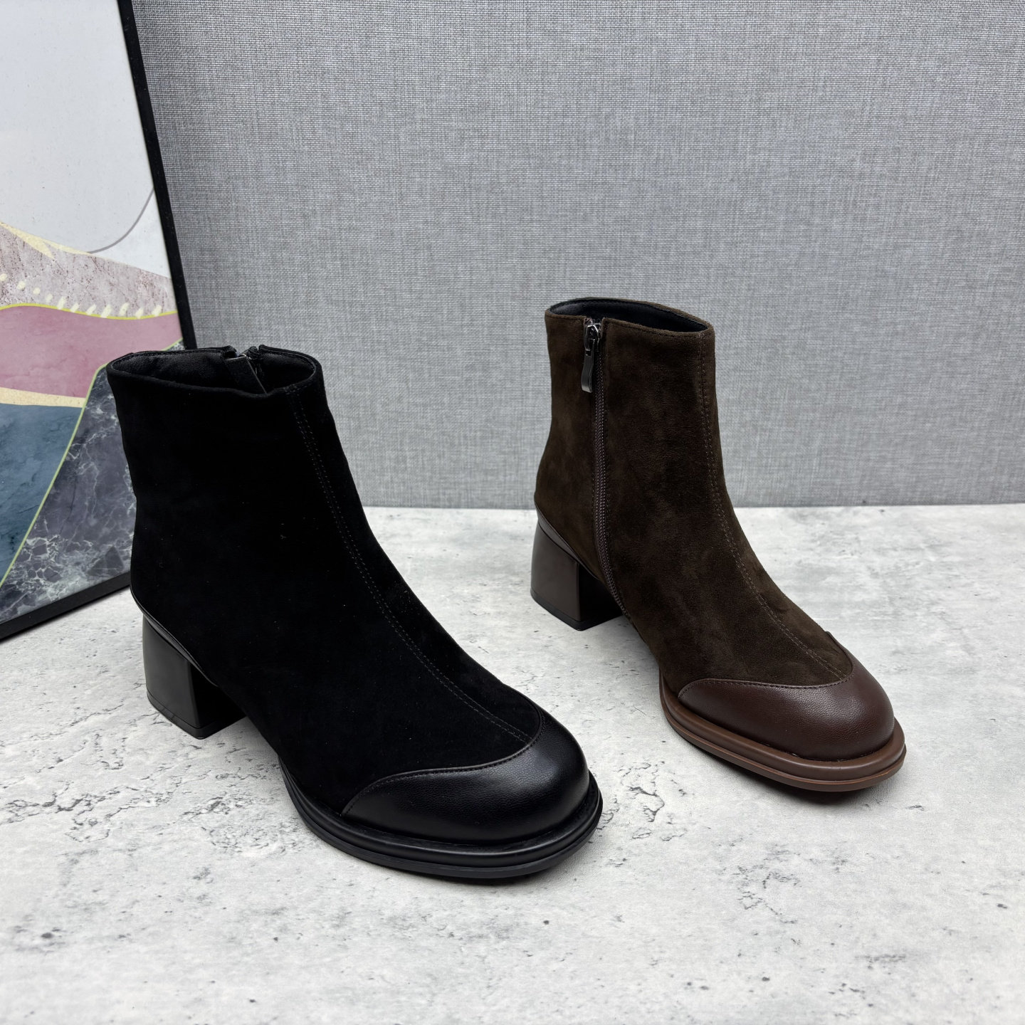 品牌断码真皮靴子女2025新款冬款羊反绒圆头中跟厚底时装靴短靴女,女鞋,时装靴,淘宝优惠券,粉丝福利购,淘宝优惠卷