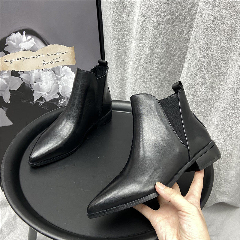 断码撤柜真皮鞋子女2021年新款秋款头层牛皮尖头低跟百搭切尔西靴,女鞋,马丁靴,淘宝优惠券,粉丝福利购,淘宝优惠卷