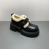 品牌撤柜女鞋 女 英伦风圆头高跟厚底加绒保暖百搭棉鞋 2025新款 冬季