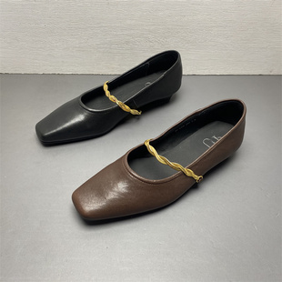 里外全皮气质单鞋 品牌撤柜真皮女鞋 牛皮低跟方头时尚 春季 2025新款