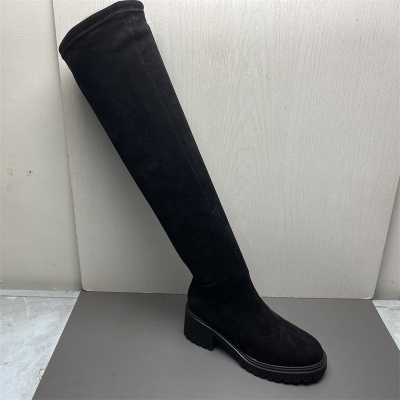 圆头高跟粗跟过膝长筒靴女