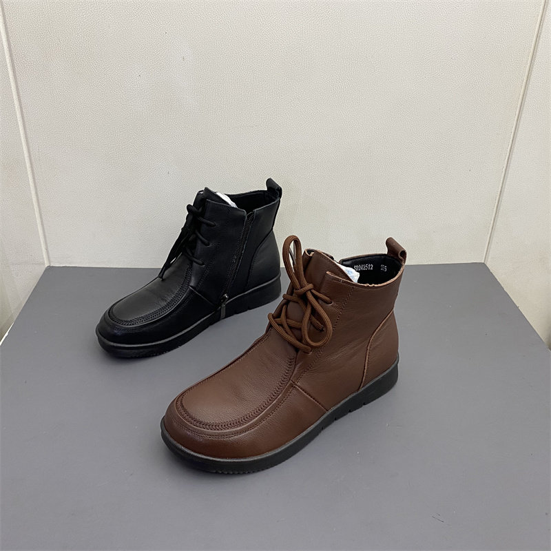 品牌断码真皮鞋子女2023新款爆款秋款靴子牛皮圆头平底加绒马丁靴,女鞋,马丁靴,淘宝优惠券,粉丝福利购,淘宝优惠卷