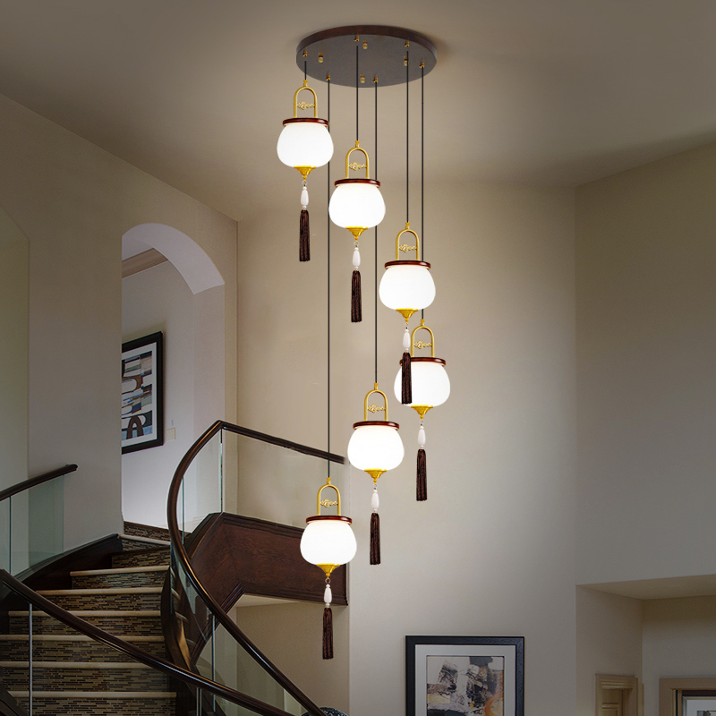 新中式楼梯长吊灯别墅复式灯具