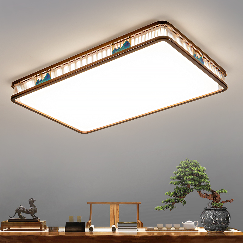 新中式客厅吸顶灯长方形中山灯具
