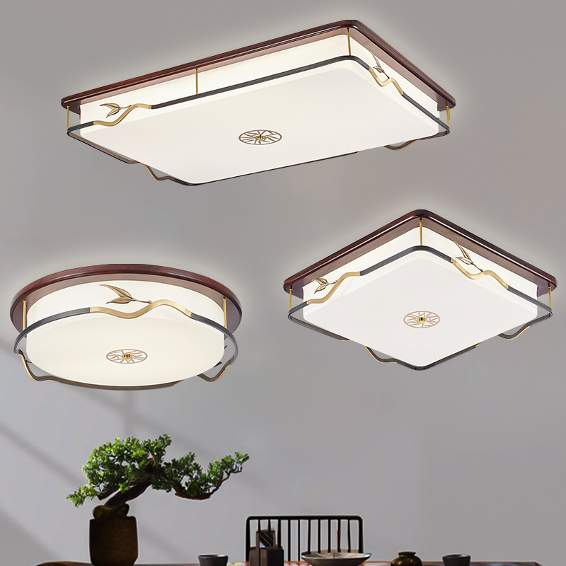 新中式全铜实木卧室灯客厅吸顶灯