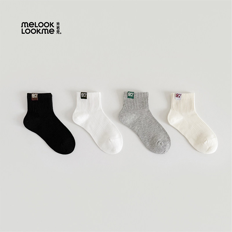 26米若克春夏儿童袜子纯色网眼透气纯色百搭学生袜男女童数字潮袜