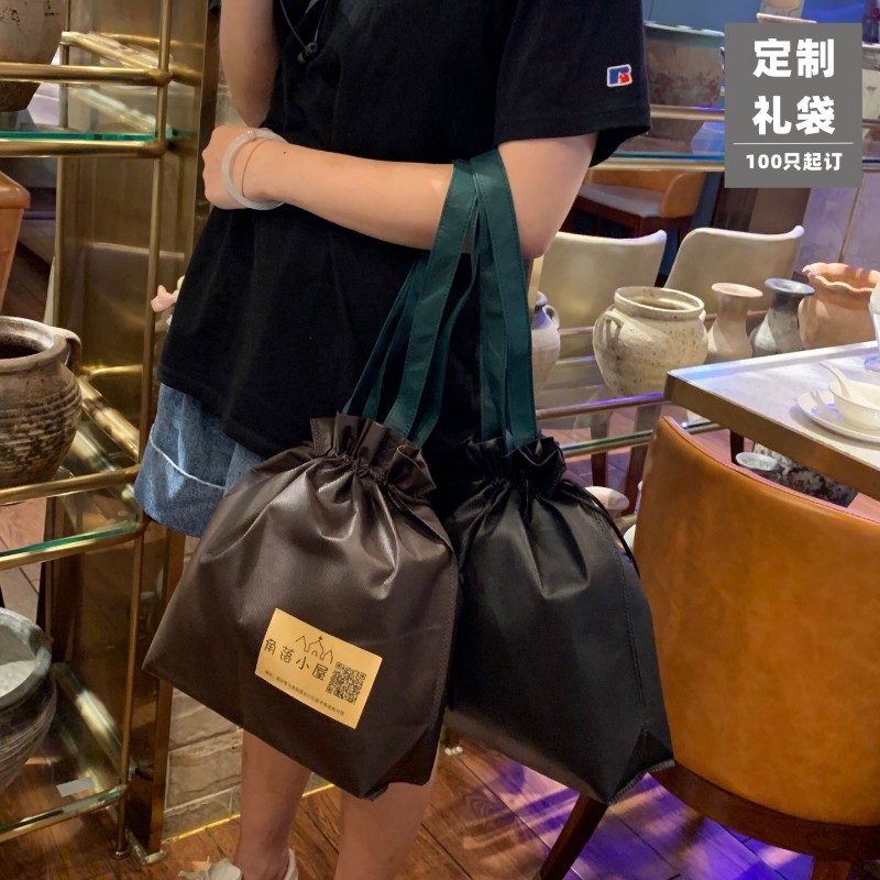 无纺布手提抽绳袋定做收纳束口袋补习班宣传袋厚服装店广告袋定制
