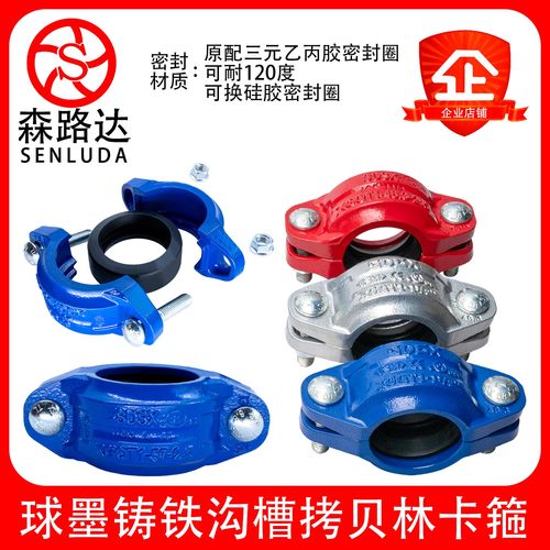 25kg铸铁沟槽卡箍DN50-300拷贝林消水处理自来水用管箍钢卡塑抱箍
