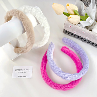 2025新款 简约宽边压发束发 秋冬毛绒发箍仿兔毛糖果色洗脸头箍时尚