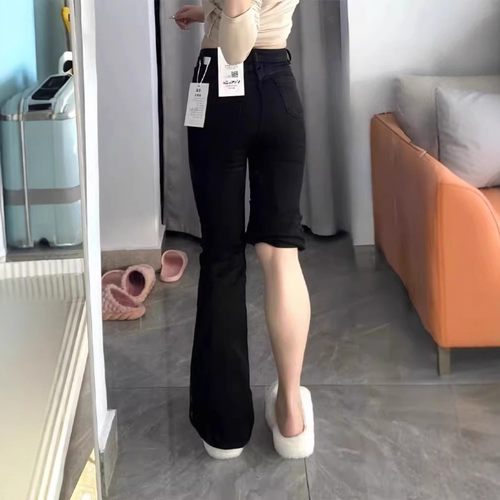 2025新款黑色微喇牛仔裤女生梨形身材高腰显瘦百搭遮胯弹力喇叭裤