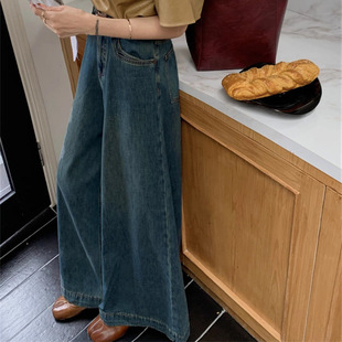 显瘦宽松小个子垂感拖地 女春秋2025年新款 2025新款 高腰牛仔阔腿裤