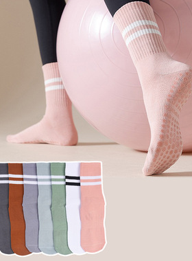 2025新款TEMU SHIEN热销防滑瑜伽袜子女秋冬成人中筒二杠棉运动