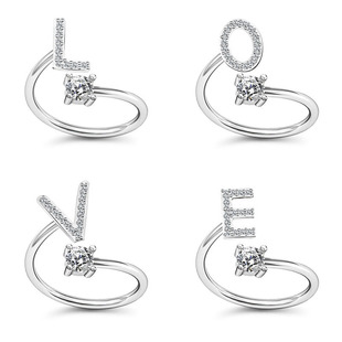 Z指环跨境 创意26字母戒指可调节微镶钻英文A 2025新款 欧美新款