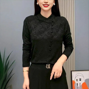 复古打底衫 时尚 女气质提花新中式 上衣2025秋冬新款 长袖 2025新款