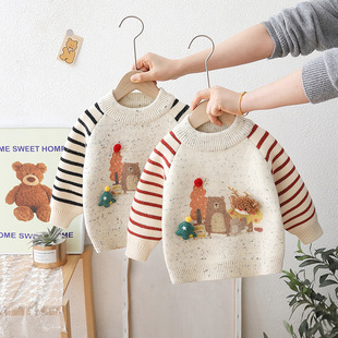 冬装 一体绒洋气中小童2024新款 一件代发儿童毛衣男童冬季 2025新款