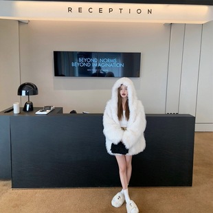 加厚时尚 新款 仿狐狸毛皮草毛毛外套女连帽宽松 2025冬季 2025新款