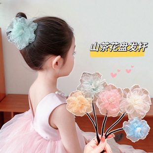 2025新款 儿童网纱花朵盘发器女童丸子头懒人神器小女孩盘发发卡