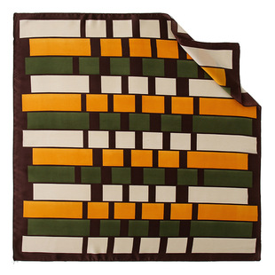 领巾 2025新款 女士百搭时尚 简约几何拼色条纹仿真丝丝巾 小 高禾