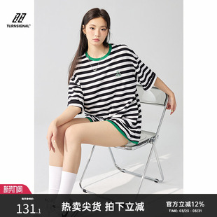 宽松圆领中长款 Turn 2026新款 T恤女夏季 上衣夏 Signal潮牌条纹短袖