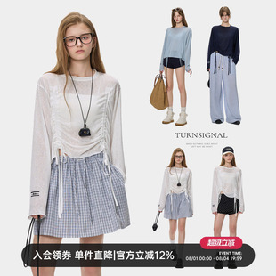 Turn Signal时尚韩系微透防晒长袖T恤女夏2026新款休闲宽松罩衫薄