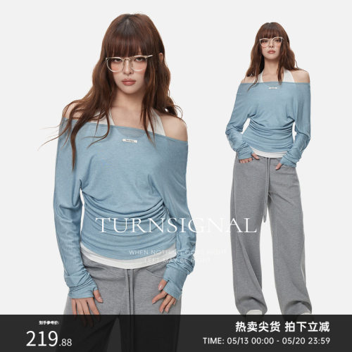 TurnSignal假两件一字肩T恤女