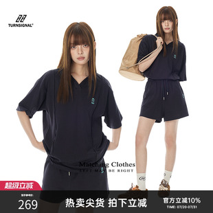 休閑運(yùn)動(dòng)套裝 Turn 兩件套女2025新款 女夏季 Signal潮牌翻領(lǐng)T恤短褲