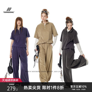 两件套 T恤长裤 TurnSignal潮牌半拉链休闲运动套装 女春秋2025新款