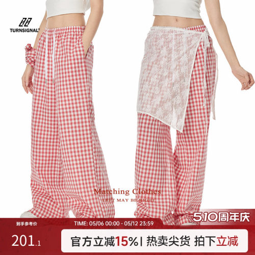 TurnSignal潮牌格子休闲阔腿裤女