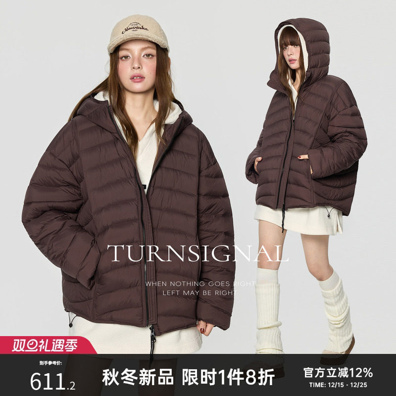 TurnSignal时尚短款连帽羽绒服