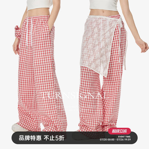 TurnSignal潮牌格子休闲阔腿裤女