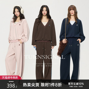 女秋2025新款 TurnSignal 套装 V领卫衣长裤 宽松休闲运动两件套 时尚