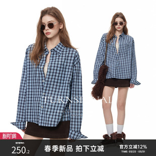 复古休闲宽松长袖 外套女2026新款 格纹衬衣 格子衬衫 TurnSignal时尚