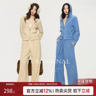 套装 外套长裤 女秋连帽卫衣休闲运动两件套 针织开衫 TurnSignal短款