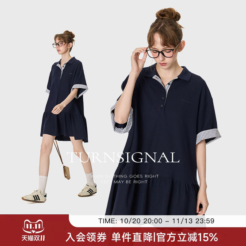 TurnSignal潮牌POLO领连衣裙女夏季2026新款休闲T恤裙连身裙