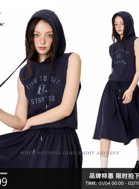 TurnSignal潮牌连帽连衣裙女夏季2026新款休闲宽松无袖T恤连身裙