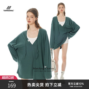 寬松防曬罩衫 Turn T恤女早秋2025新款 上衣薄款 Signal潮牌V領(lǐng)長袖