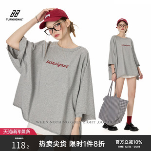 纯棉休闲宽松圆领上衣 2025新款 Turnsignal潮牌落肩短袖 T恤女夏季