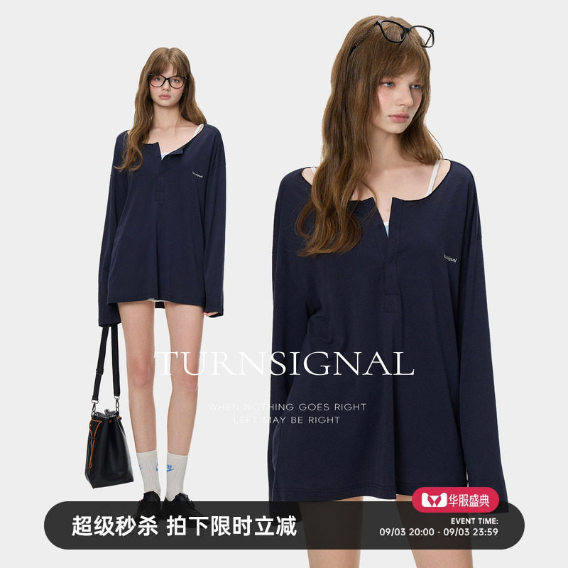TurnSignal韩系落肩长袖T恤女图片