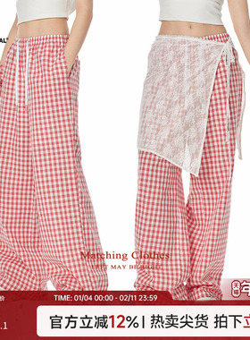 Turn Signal潮牌格子休闲阔腿裤女春秋2025新款复古休闲宽松长裤